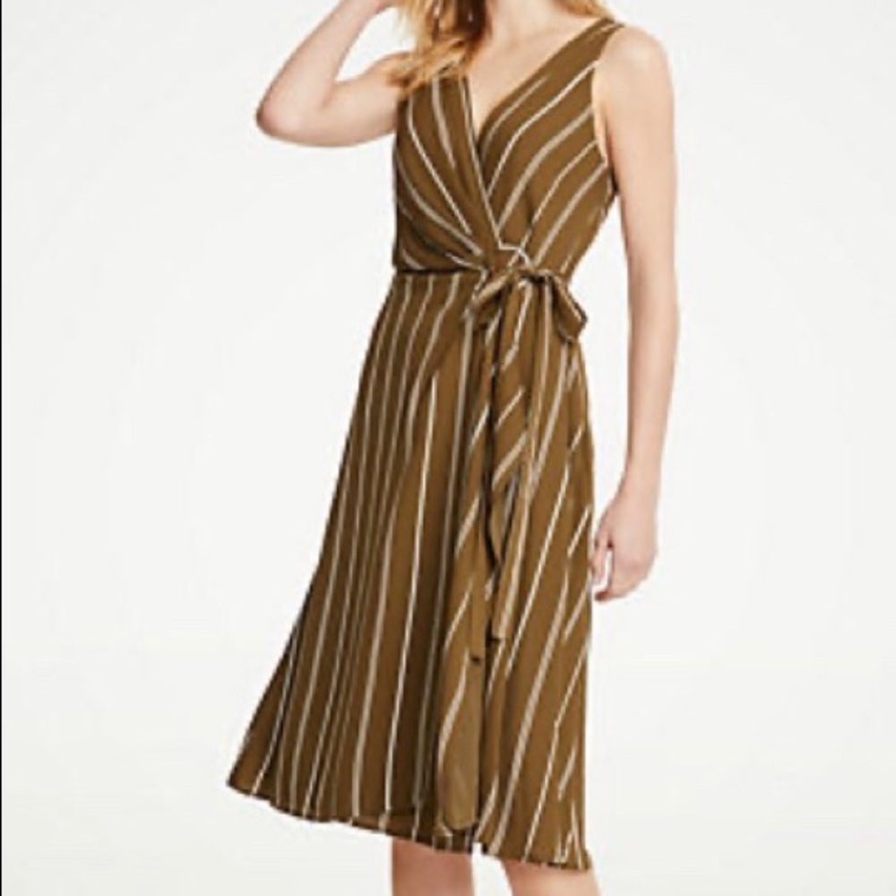 Olive Green and White striped wrap dress